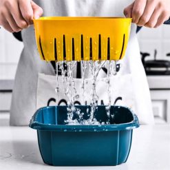 Double Layer Storage Drain Bowl Basket With Lid