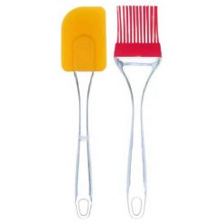 Set Of 2 Silicone Spatula & Brush Set With Plastic Handle