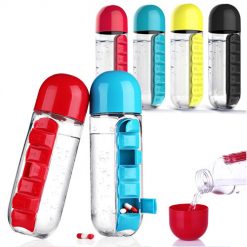 Sports Plastic Water Bottle Combine Daily Pill Boxes Organizer